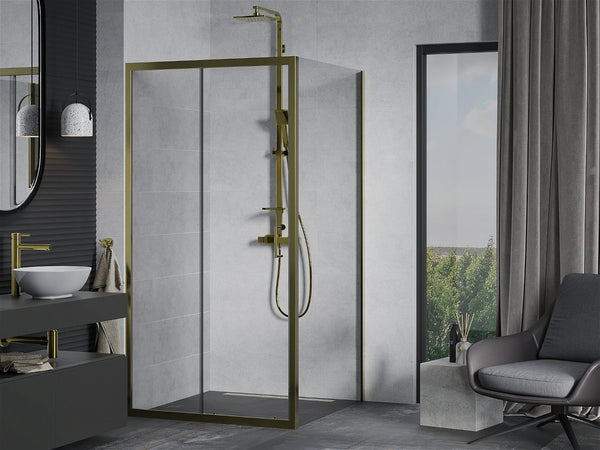 MEXEN APIA SHOWER ENCLOSURE WITH SLIDING DOORS-TRANSPARENT/GOLD PROFILE 5MM GLASS THICKNESS