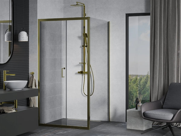 MEXEN APIA SHOWER ENCLOSURE WITH SLIDING DOORS-TRANSPARENT/GOLD PROFILE 5MM GLASS THICKNESS