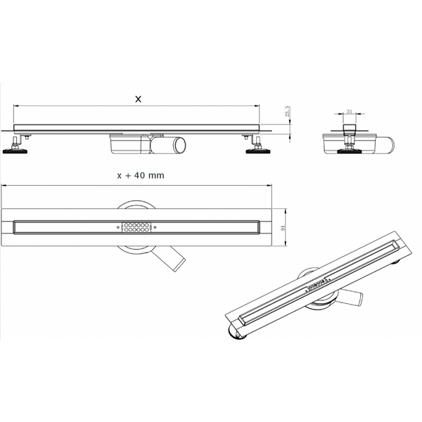 LINEAR FLOOR DRAIN SLIM WITH ROTATING SIPHON BLACK - OkBaths