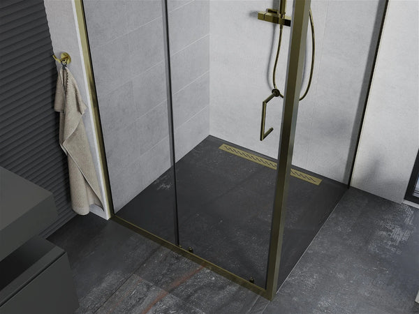 MEXEN APIA SHOWER ENCLOSURE WITH SLIDING DOORS-TRANSPARENT/GOLD PROFILE 5MM GLASS THICKNESS