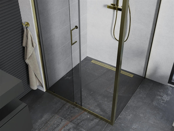 MEXEN APIA SHOWER ENCLOSURE WITH SLIDING DOORS-TRANSPARENT/GOLD PROFILE 5MM GLASS THICKNESS