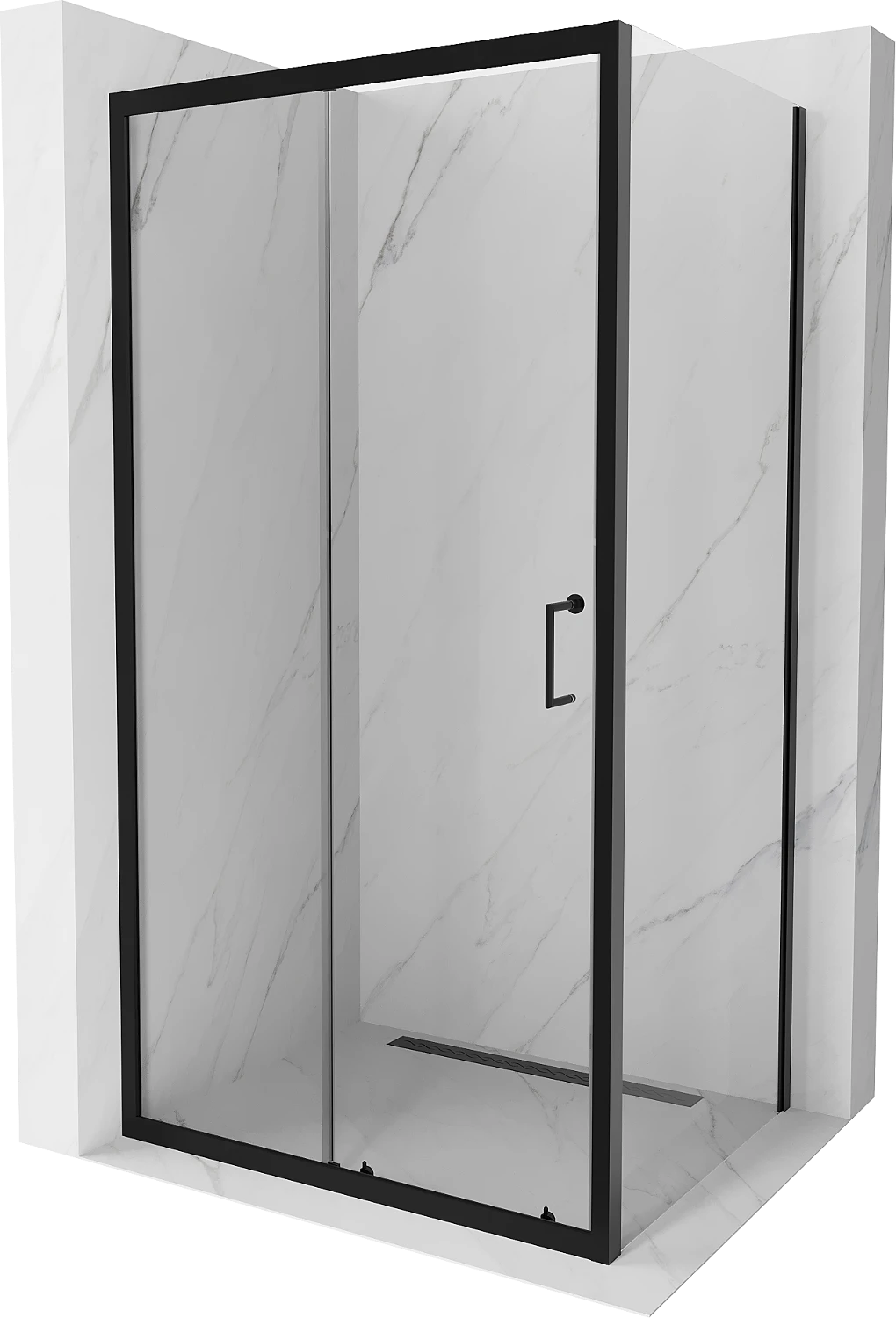 MEXEN APIA SHOWER ENCLOSURE WITH SLIDING DOORS-TRANSPARENT/BLACK PROFILE 5mm GLASS THICKNESS