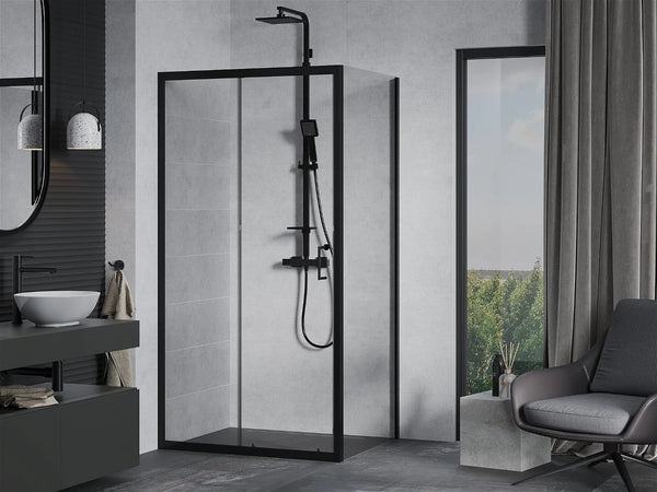 MEXEN APIA SHOWER ENCLOSURE WITH SLIDING DOORS-TRANSPARENT/BLACK PROFILE 5mm GLASS THICKNESS