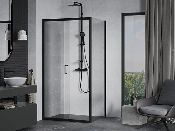 MEXEN APIA SHOWER ENCLOSURE WITH SLIDING DOORS-TRANSPARENT/BLACK PROFILE 5mm GLASS THICKNESS