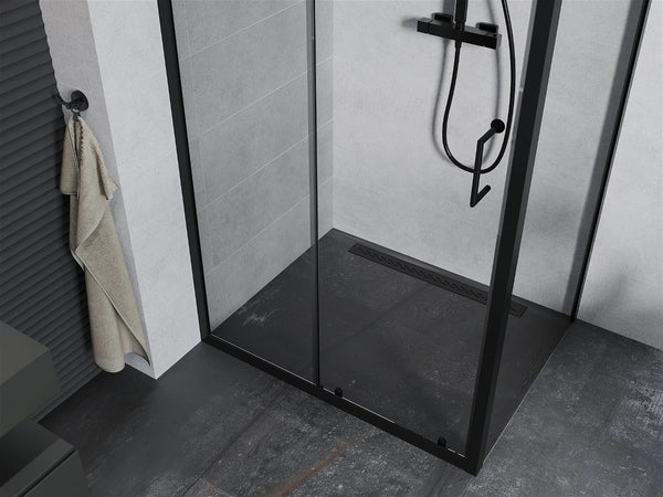 MEXEN APIA SHOWER ENCLOSURE WITH SLIDING DOORS-TRANSPARENT/BLACK PROFILE 5mm GLASS THICKNESS