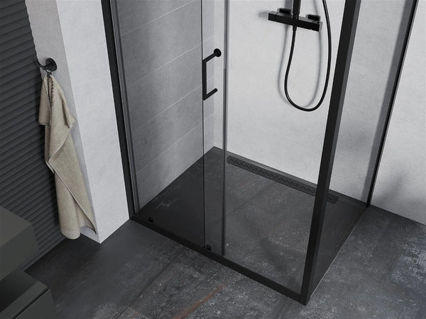 MEXEN APIA SHOWER ENCLOSURE WITH SLIDING DOORS-TRANSPARENT/BLACK PROFILE 5mm GLASS THICKNESS