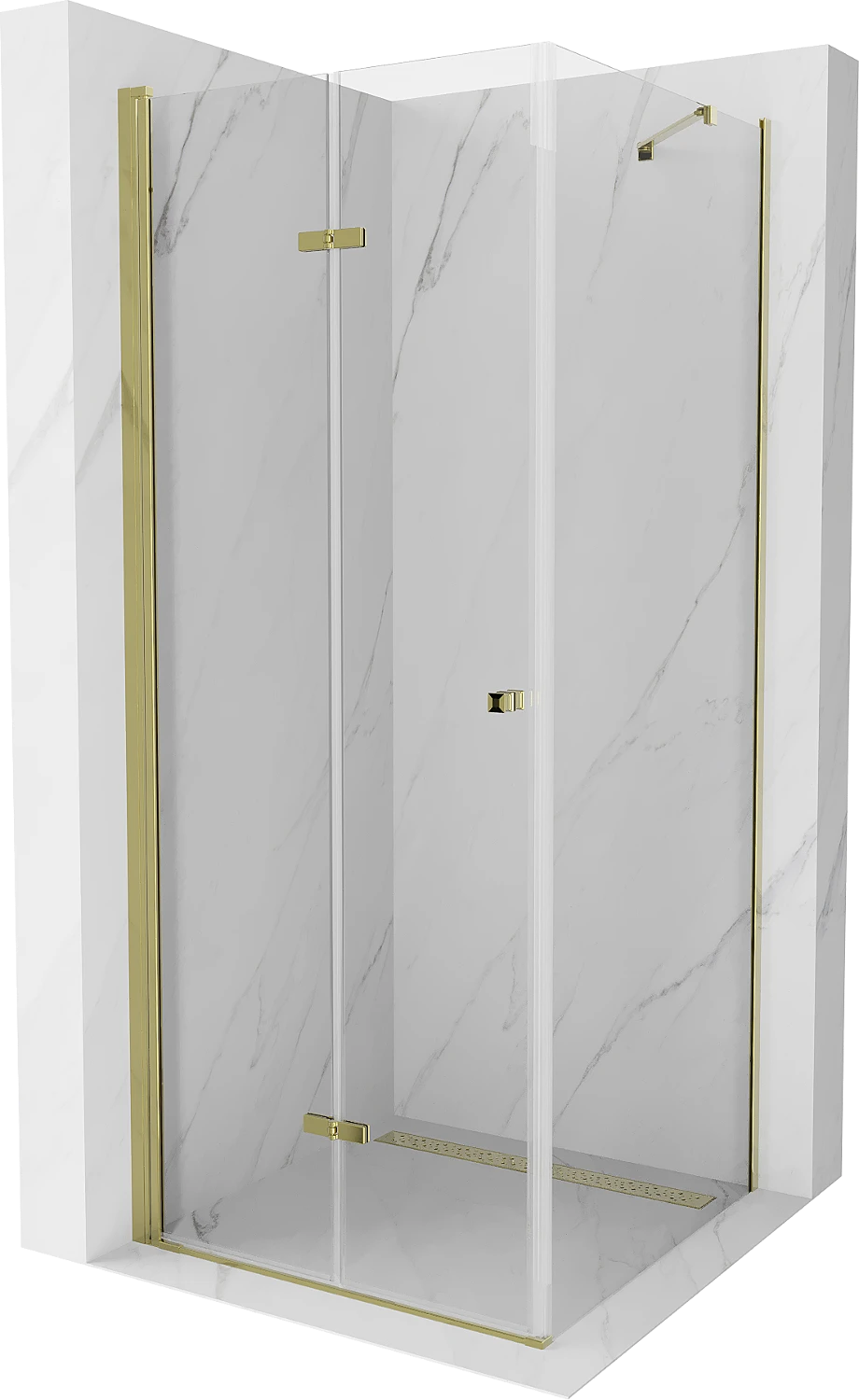 MEXEN LIMA SHOWER ENCLOSURE WITH FOLDING DOOR, TRANSPARENT/ GOLD PROFILE, 6mm GLASS THICKNESS