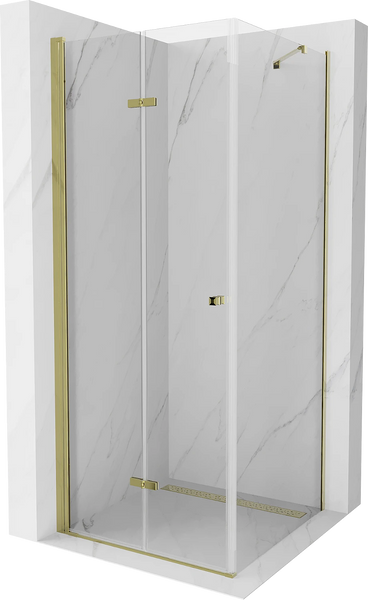 MEXEN LIMA SHOWER ENCLOSURE WITH FOLDING DOOR, TRANSPARENT/ GOLD PROFILE, 6mm GLASS THICKNESS