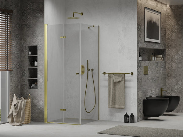 MEXEN LIMA SHOWER ENCLOSURE WITH FOLDING DOOR, TRANSPARENT/ GOLD PROFILE, 6mm GLASS THICKNESS