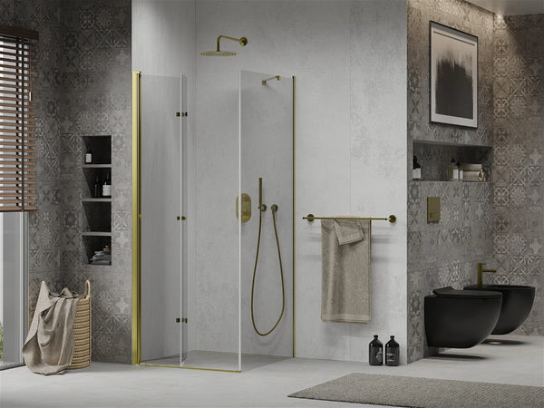 MEXEN LIMA SHOWER ENCLOSURE WITH FOLDING DOOR, TRANSPARENT/ GOLD PROFILE, 6mm GLASS THICKNESS