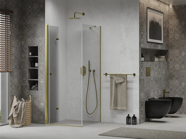 MEXEN LIMA SHOWER ENCLOSURE WITH FOLDING DOOR, TRANSPARENT/ GOLD PROFILE, 6mm GLASS THICKNESS