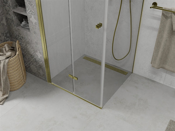 MEXEN LIMA SHOWER ENCLOSURE WITH FOLDING DOOR, TRANSPARENT/ GOLD PROFILE, 6mm GLASS THICKNESS