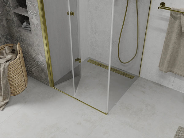 MEXEN LIMA SHOWER ENCLOSURE WITH FOLDING DOOR, TRANSPARENT/ GOLD PROFILE, 6mm GLASS THICKNESS