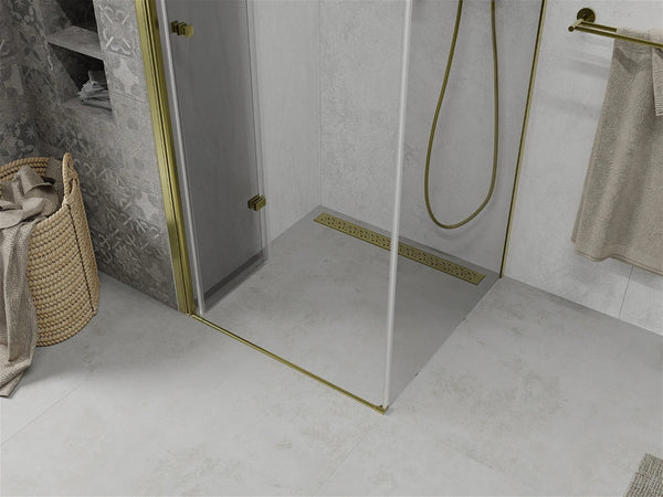 MEXEN LIMA SHOWER ENCLOSURE WITH FOLDING DOOR, TRANSPARENT/ GOLD PROFILE, 6mm GLASS THICKNESS