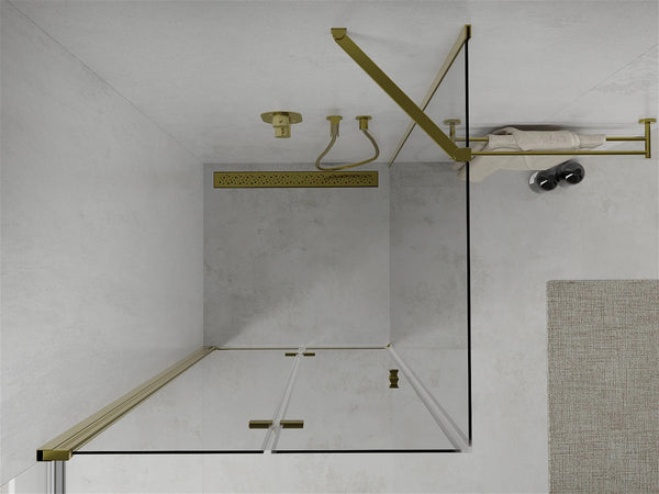 MEXEN LIMA SHOWER ENCLOSURE WITH FOLDING DOOR, TRANSPARENT/ GOLD PROFILE, 6mm GLASS THICKNESS