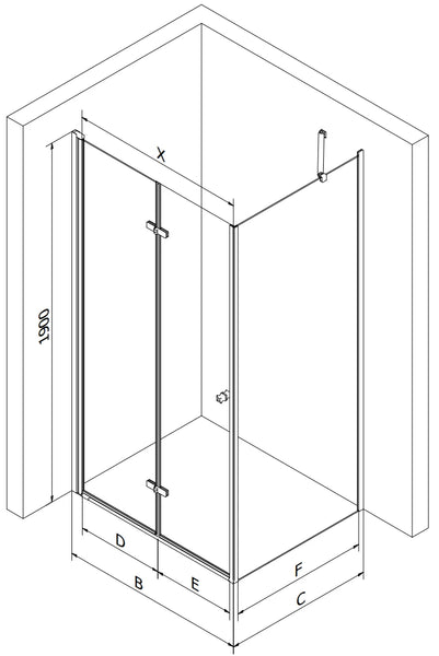 MEXEN LIMA SHOWER ENCLOSURE WITH FOLDING DOOR, TRANSPARENT/ GOLD PROFILE, 6mm GLASS THICKNESS