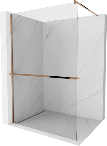 MEXEN KIOTO SHOWER SCREEN WITH SHELF AND RAIL-TRANSPARENT-GOLD ROSE PROFILE- VARIETY SIZES