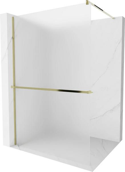 MEXEN KIOTO SHOWER SCREEN WITH SHELF AND RAIL- WHITE FROST-GOLD PROFILE-VARIETY SIZES