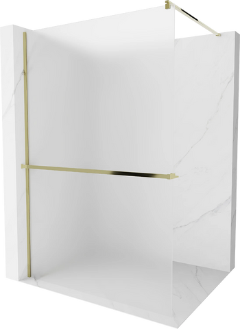 MEXEN KIOTO SHOWER SCREEN WITH SHELF AND RAIL- WHITE FROST-GOLD PROFILE-VARIETY SIZES