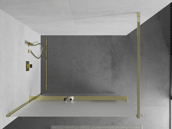 MEXEN KIOTO SHOWER SCREEN WITH SHELF AND RAIL- WHITE FROST-GOLD PROFILE-VARIETY SIZES