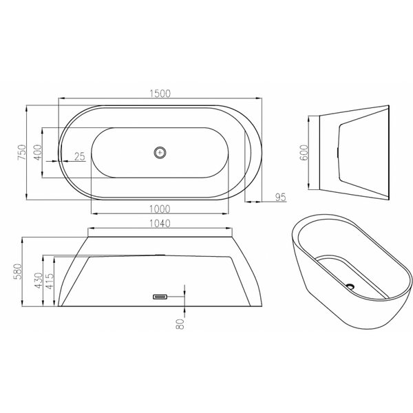 MEXEN LIVIA FREESTANDING BATH 1500x750mm