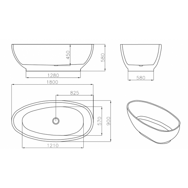 BILBAO FREESTANDING BATH 1800x900mm - OkBaths