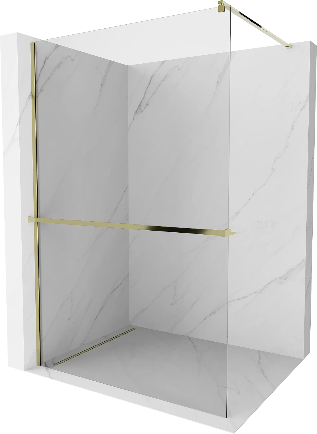 MEXEN KIOTO SCHOWER SCREEN WITH SHELF AND RAIL- TRANSPARENT-GOLD PROFILE- VARIETY SIZES