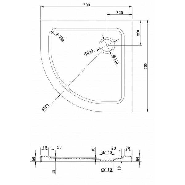 SHOWER TRAY SLIM QUADRANT 700x700mm - OkBaths