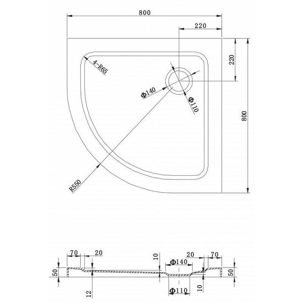 SHOWER TRAY SLIM QUADRANT 800x800mm - OkBaths