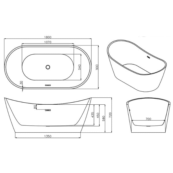 MEXEN MONTANA HYDROMASSAGE FREESTANDING BATH 1800x900mm