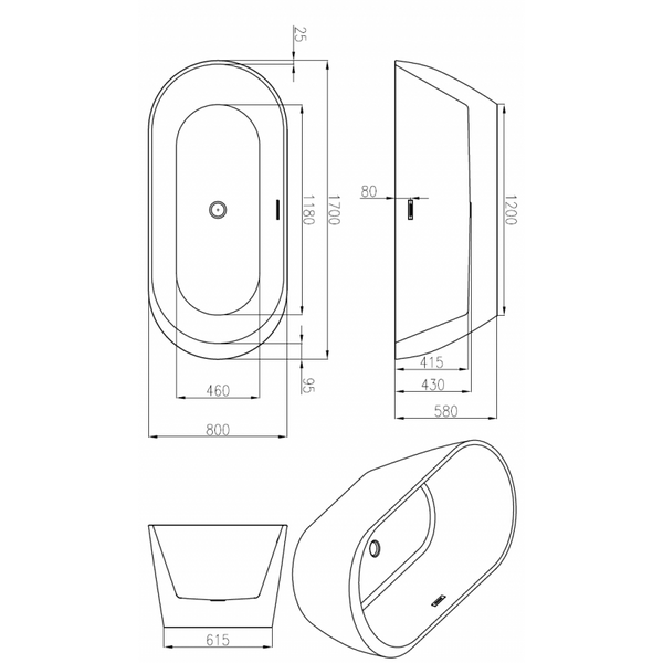 MEXEN LIVIA FREESTANDING BATH 1700x800mm