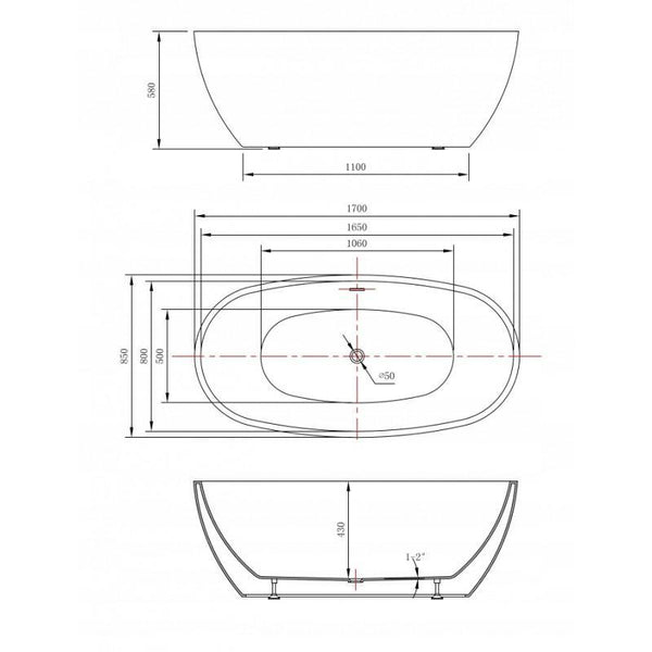 ERIS FREESTANDING BATH 1700x850mm - OkBaths