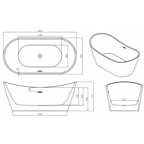 MEXEN MONTANA FREESTANDING BATH 1800x800mm