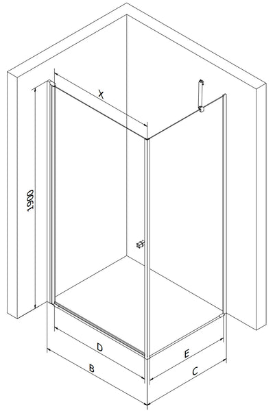 MEXEN PRETORIA SHOWER ENCLOSURE WITH HINGED DOOR,TRANSPARENT BLACK FINISH,6mm GLASS THICKNESS