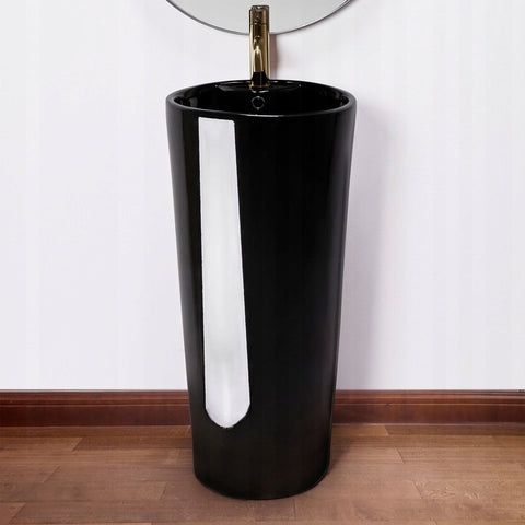 BLANKA FREE-STANDING WASHBASIN WITH GOLD TAP AND BLACK PLUG