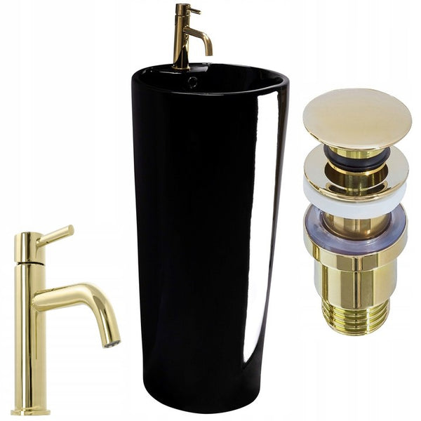 BLANKA FREE-STANDING WASHBASIN WITH GOLD TAP AND BLACK PLUG