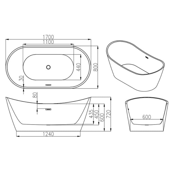 MEXEN MONTANA FREESTANDING BATH 1700x800mm