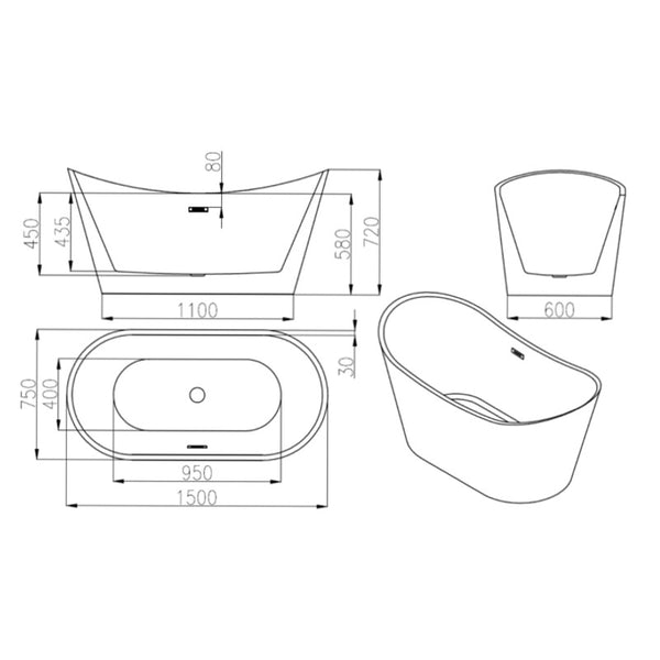 MEXEN MONTANA FREESTANDING BATH 1500x750mm