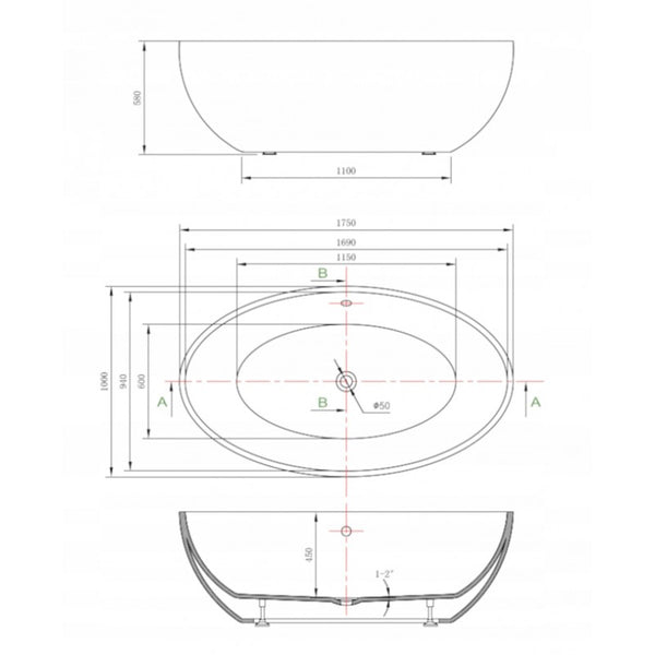 MEXEN NIKE FREESTANDING BATH 1750x1000mm