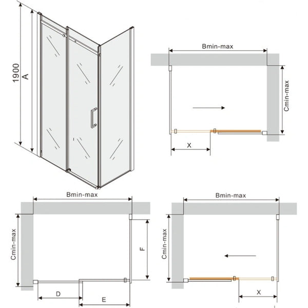 MEXEN OMEGA SHOWER ENCLOSURE WITH SLIDING DOORS/ TRANSPARENT GOLD/MANY SIZES AVAILABLE