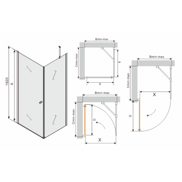 MEXEN ROMA SHOWER ENCLOSURE TILTING DOORS/TRANSPARENT/GOLD