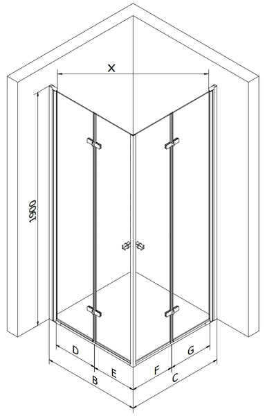 MEXEN LIMA DUO SHOWER ENCLOSURE FOLDING DOORS/ TRANSPARENT/GOLD