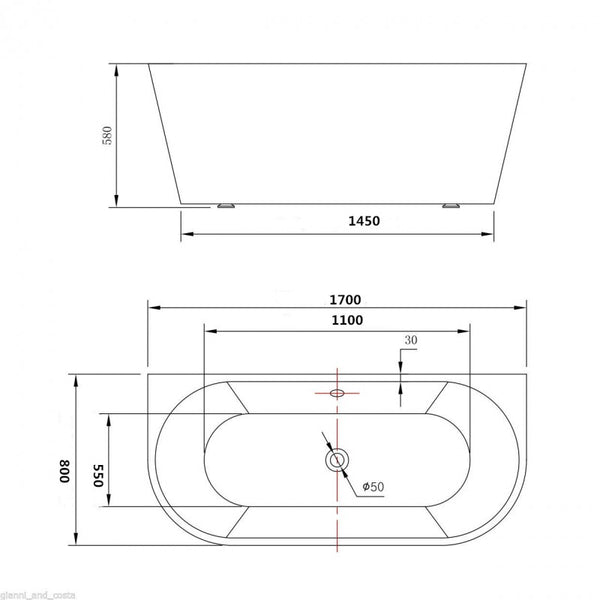 MEXEN OVAL FREESTANDING BACK-TO-WALL BATH 1700x800mm