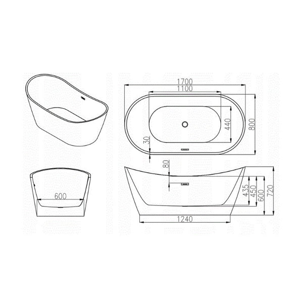 MEXEN MONTANA FREESTANDING BATH 1700x800x720mm